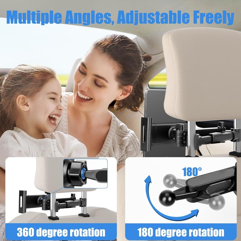 Buinblu Tablet Holder for Car Headrest,Foldable Stand Compatible with 6-13" iPad,Air,Mini,Switch,360° Adjustable Rotation,Essential for Road Travel,Black - Image 3